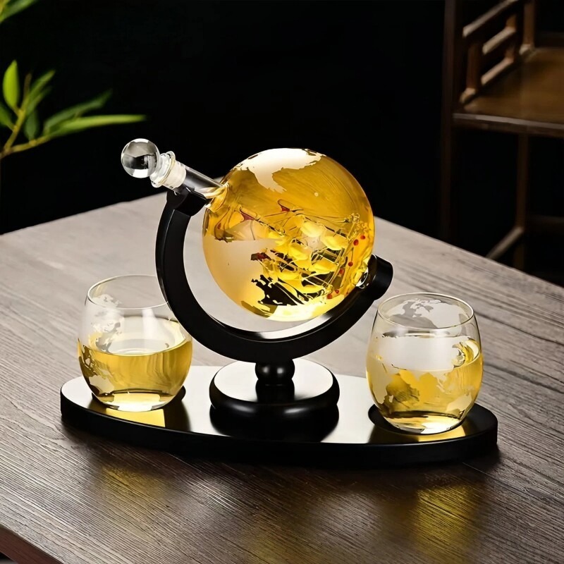 Home Bar Set - Decorative Globe Wine Decanter Set, Glass