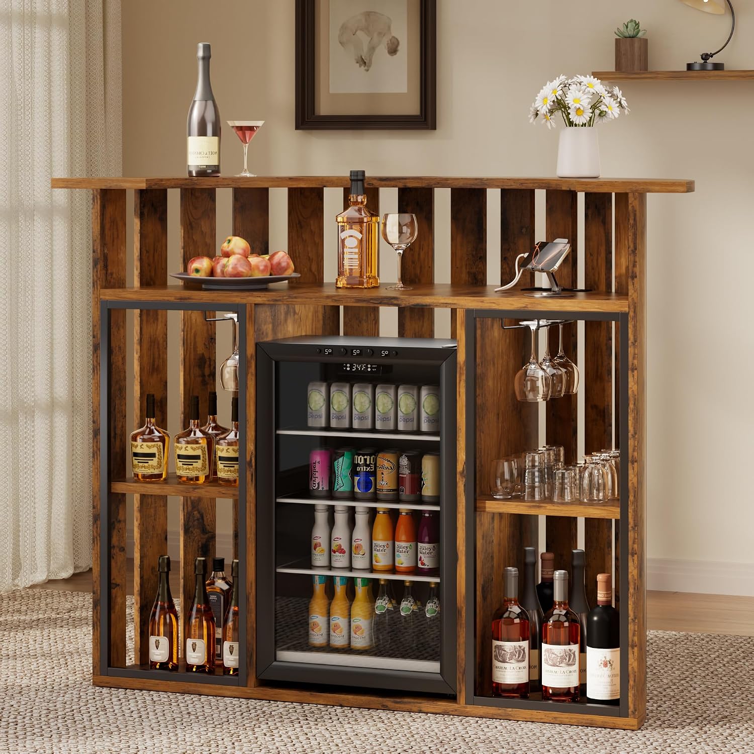 Rustic Wooden Bar Cabinet, 4-T - Home Bar And Fridge review and price
