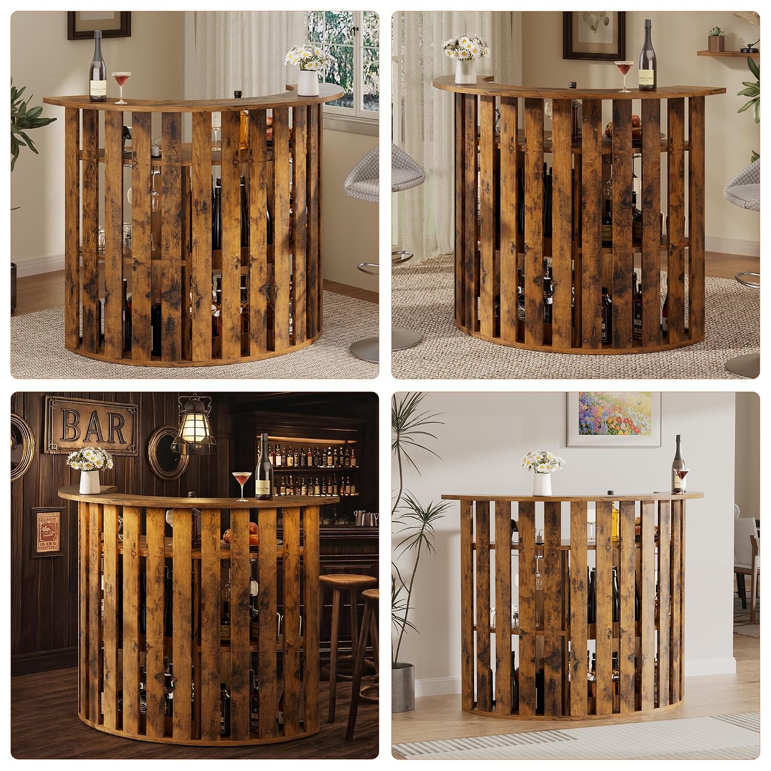 Rustic Wooden Bar Cabinet, 4-T - Home Bar And Fridge review and price