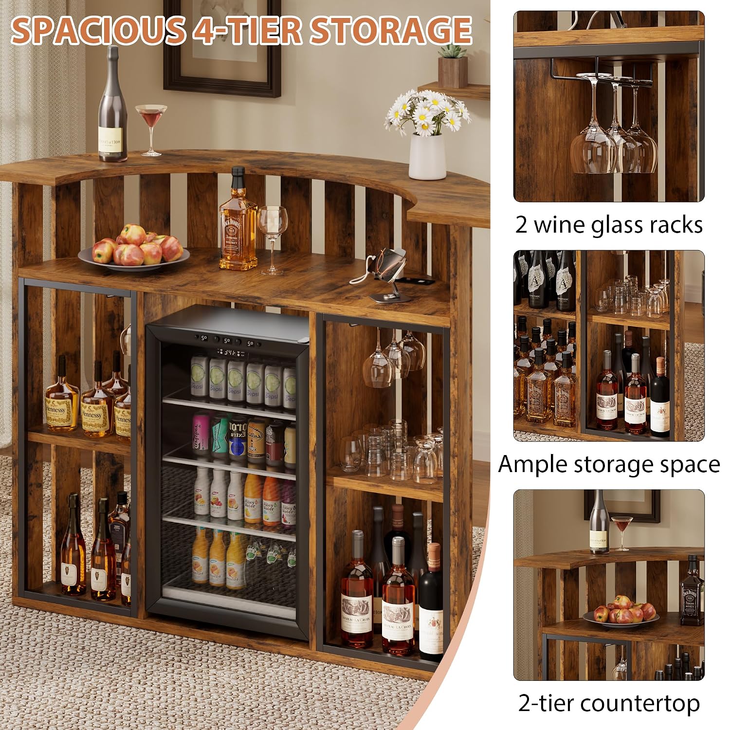 Rustic Wooden Bar Cabinet, 4-T - Home Bar And Fridge review and price