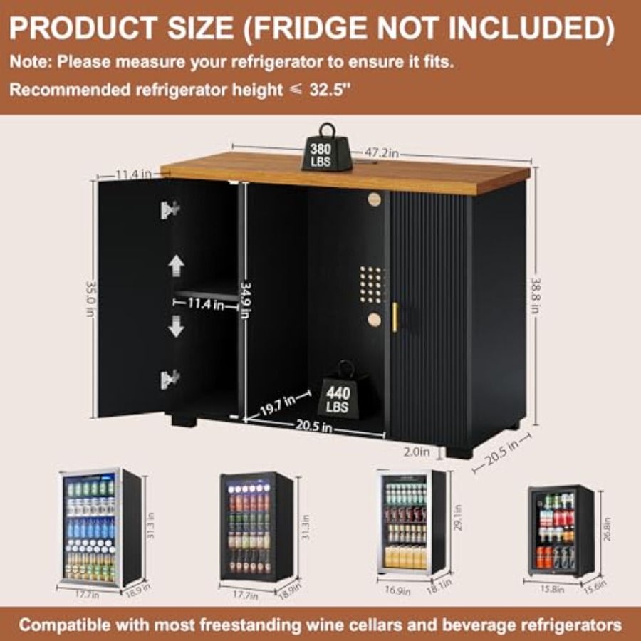 47 Fluted Coffee Bar Cabinet w - Home Bar And Fridge review and price