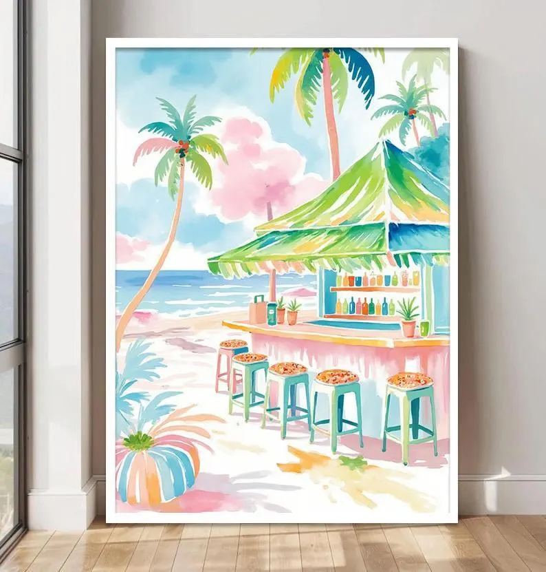 Boho Tropical Watercolor Wall  - Home Bar Set review and price